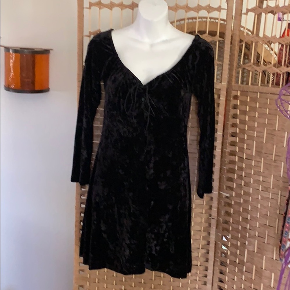 Velvet high empire waist dress. Ties at bodice